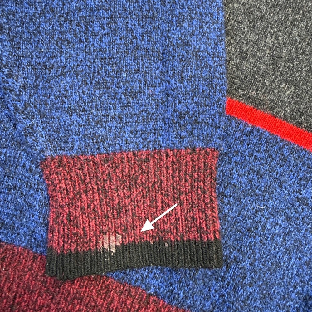 O'Hanlon Mills Mens‎ XL Geometric Colorblock Knit Sweater Burgundy Gray Blue Red - Picture 6 of 6